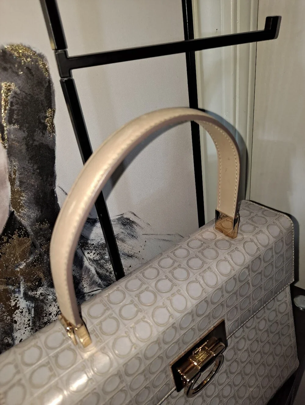 Salvatore Ferragamo Light Beige Gancini Monogram Top-Handle Satchel